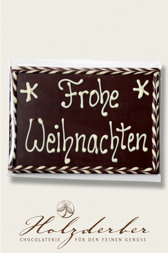 Deko Tafel "Frohe Weihnachten/ Frohes Fest" in Zartbitter Schokolade