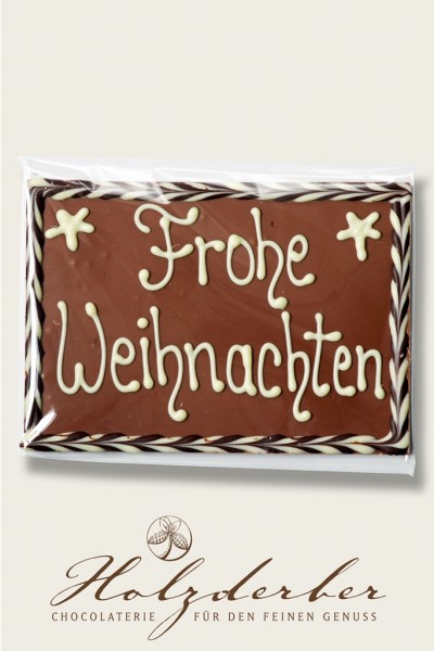 Deko Tafel "Frohe Weihnachten/ Frohes Fest" in Edelvollmilch Schokolade